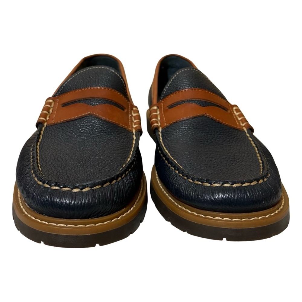 G.H. Bass & Co. Weejuns Lenox Navy Blue and Brown Leather Penny Loafers - Picture 3 of 9